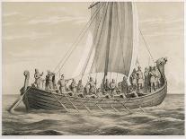 Vikingesnekke, Norwegian Warriors in a Half-Decked Warship-Anker Lund-Mounted Art Print