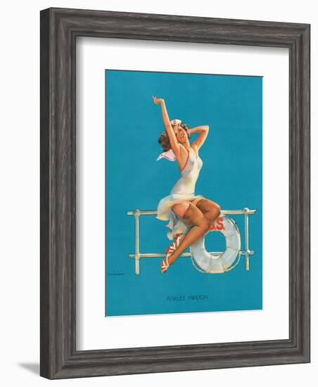 Ankles Aweigh - Sexy Sailor Glamour Pin-Up Girl-Gil Elvgren-Framed Art Print