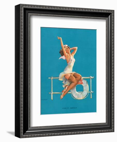 Ankles Aweigh - Sexy Sailor Glamour Pin-Up Girl-Gil Elvgren-Framed Art Print