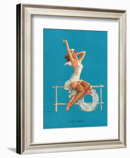 Ankles Aweigh - Sexy Sailor Glamour Pin-Up Girl-Gil Elvgren-Framed Art Print