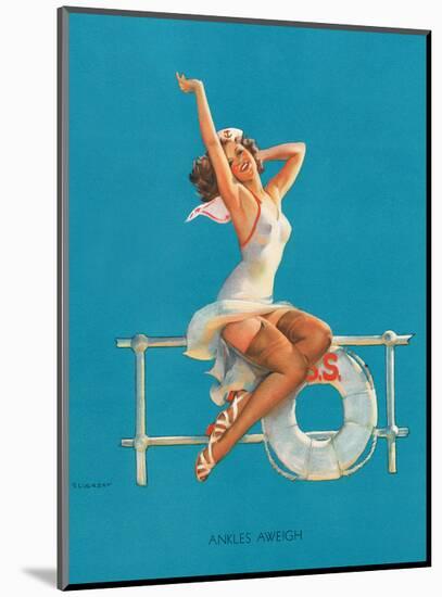 Ankles Aweigh - Sexy Sailor Glamour Pin-Up Girl-Gil Elvgren-Mounted Art Print