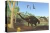 Ankylosaurus Dinosaurs Drink from a Swamp Along with an Argentinosaurus-null-Stretched Canvas