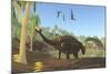 Ankylosaurus Dinosaurs Drink from a Swamp Along with an Argentinosaurus-null-Mounted Art Print