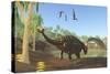 Ankylosaurus Dinosaurs Drink from a Swamp Along with an Argentinosaurus-null-Stretched Canvas