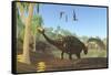 Ankylosaurus Dinosaurs Drink from a Swamp Along with an Argentinosaurus-null-Framed Stretched Canvas