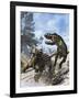 Ankylosaurus Hits Tyrannosaurus Rex with it's Clubbed Tail in Self-Defense-Stocktrek Images-Framed Art Print