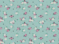 Simple Cute Pattern in Small White and Pink Flowers on Light Blue Background. Liberty Style. Ditsy-Ann and Pen-Framed Art Print