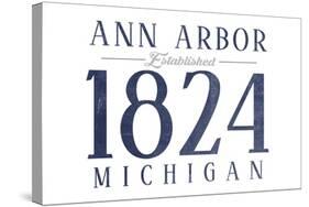 Ann Arbor, Michigan - Established Date (Blue)-Lantern Press-Stretched Canvas