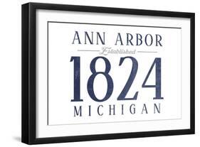 Ann Arbor, Michigan - Established Date (Blue)-Lantern Press-Framed Art Print