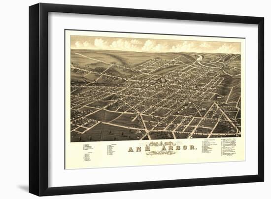 Ann Arbor, Michigan - Panoramic Map-Lantern Press-Framed Art Print