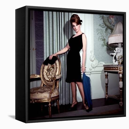 Ann-Margret, in French Drawing Room, Posing in Black Dress, 1960s-null-Framed Stretched Canvas