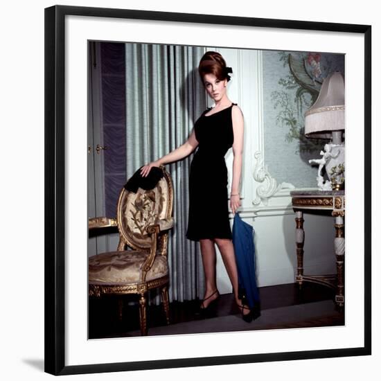 Ann-Margret, in French Drawing Room, Posing in Black Dress, 1960s-null-Framed Photo