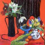 Red Still Life against the Hills-Ann Oram-Stretched Canvas