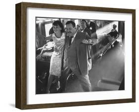 Ann Warner, with Jackie Gleason in Lounge Car of "Gleason Express" Announcing His Return to Tv-Allan Grant-Framed Premium Photographic Print