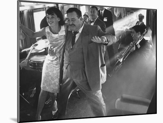 Ann Warner, with Jackie Gleason in Lounge Car of "Gleason Express" Announcing His Return to Tv-Allan Grant-Mounted Premium Photographic Print