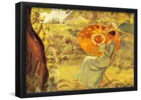 Anna Ancher Young Girl in Garden with Orange Umbrella Art Print Poster-null-Framed Poster
