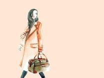 Watercolor Fashion Illustration. Woman Walking with Travel Bag in His Hand-Anna Ismagilova-Art Print