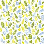 Pattern with Blue, Green and Yellow Leaves-Anna Ivanir-Mounted Art Print