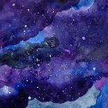 Watercolor Space Texture with Glowing Stars. Night Starry Sky with Paint Strokes and Swashes. Vecto-Anna Kutukova-Stretched Canvas