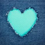 Turquoise Vintage Heart on Blue Denim Fabric-Anna-Mari West-Art Print