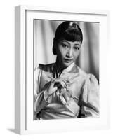 Anna May Wong, in an Orange Nanking Brocade Robe with Sandalwood Fastenings, 1937-null-Framed Photo