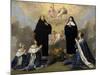 Anna of Austria with Her Children, Praying to the Holy Trinity with Saints Benedict and Scholastica-Philippe De Champaigne-Mounted Giclee Print