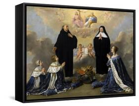 Anna of Austria with Her Children, Praying to the Holy Trinity with Saints Benedict and Scholastica-Philippe De Champaigne-Framed Stretched Canvas