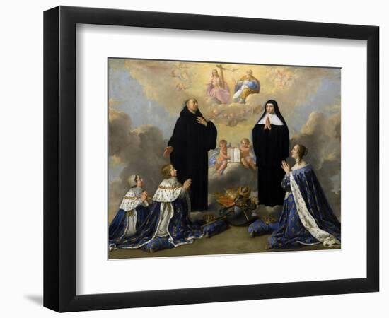 Anna of Austria with Her Children, Praying to the Holy Trinity with Saints Benedict and Scholastica-Philippe De Champaigne-Framed Giclee Print