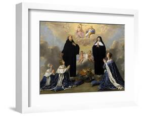 Anna of Austria with Her Children, Praying to the Holy Trinity with Saints Benedict and Scholastica-Philippe De Champaigne-Framed Giclee Print