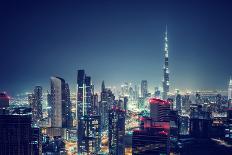Beautiful Dubai Cityscape, Bird's Eye View on a Night Urban Scene, Modern City Panoramic Landscape,-Anna Om-Photographic Print