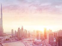 Beautiful Sunset over Dubai City, Amazing Cityscape Lit with Warm Sun Light, Contemporary New Moder-Anna Om-Photographic Print