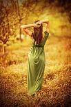 Sensual Nymph in Autumn Garden, Back Side of Sexy Girl Wearing Long Dress, Enjoying Autumnal Nature-Anna Omelchenko-Photographic Print