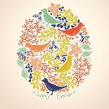 Vector Seamless Pattern with Folk Birds and Flowers-Anna Paff-Art Print