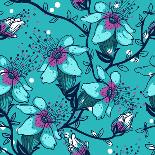 Vector Seamless Pattern with Folk Birds and Flowers-Anna Paff-Art Print