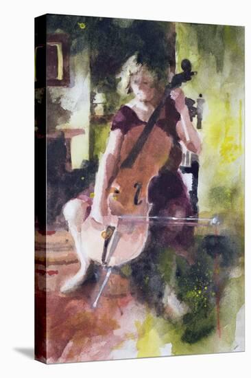 Anna Playing the Cello-John Lidzey-Stretched Canvas