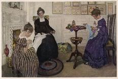 Two Girls Sewing 19C-Anna Whelan Betts-Art Print