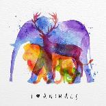 Color Animals ,Elephant, Deer, Lion, Rabbit, Drawing Overprint on Paper Background Lettering I Love-anna42f-Art Print