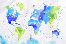 Watercolor World Map Green Blue-anna42f-Art Print