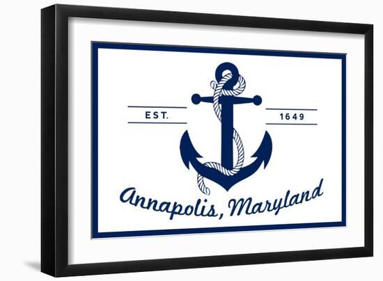 Annapolis, Maryland - Blue and White Anchor-Lantern Press-Framed Art Print