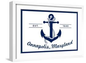 Annapolis, Maryland - Blue and White Anchor-Lantern Press-Framed Art Print