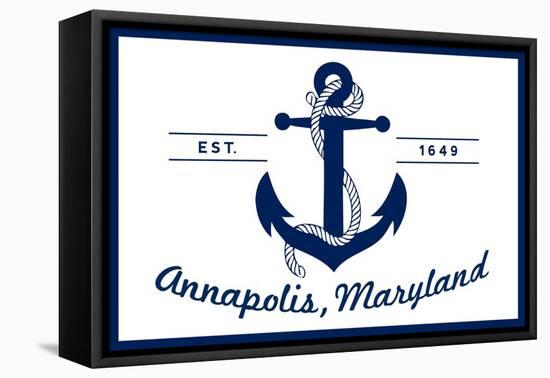 Annapolis, Maryland - Blue and White Anchor-Lantern Press-Framed Stretched Canvas