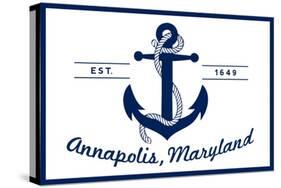 Annapolis, Maryland - Blue and White Anchor-Lantern Press-Stretched Canvas