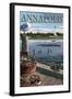 Annapolis, Maryland - Blue Crab and Oysters on Dock-Lantern Press-Framed Art Print