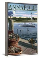 Annapolis, Maryland - Blue Crab and Oysters on Dock-Lantern Press-Framed Art Print