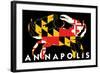 Annapolis, Maryland - Crab Flag (Black with White Text)-Lantern Press-Framed Art Print