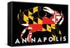 Annapolis, Maryland - Crab Flag (Black with White Text)-Lantern Press-Framed Stretched Canvas