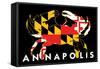 Annapolis, Maryland - Crab Flag (Black with White Text)-Lantern Press-Framed Stretched Canvas