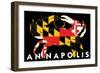 Annapolis, Maryland - Crab Flag (Black with White Text)-Lantern Press-Framed Art Print