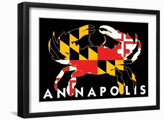 Annapolis, Maryland - Crab Flag (Black with White Text)-Lantern Press-Framed Art Print