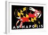 Annapolis, Maryland - Crab Flag (Black with White Text)-Lantern Press-Framed Art Print